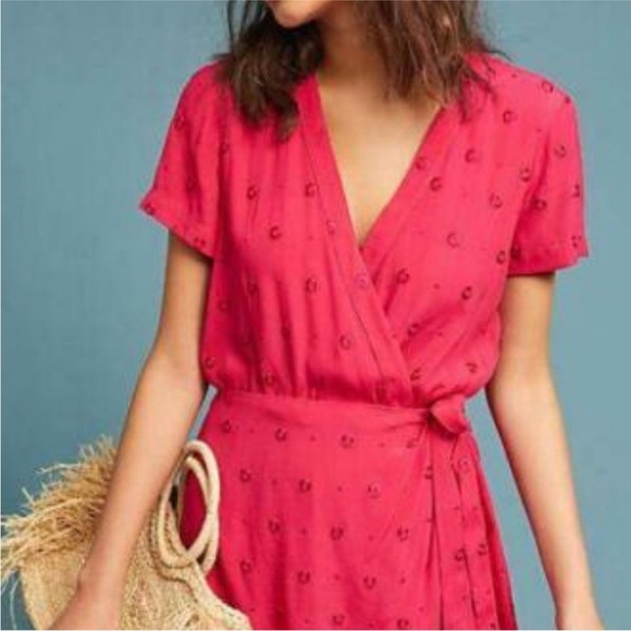 Ettwa by Anthropologie Pink Faux Wrap Romper EUC - Picture 2 of 14